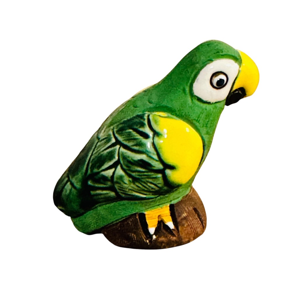 Vintage Ceramic Green Parrot Figurine Hand Painted Tropical Bird Decor